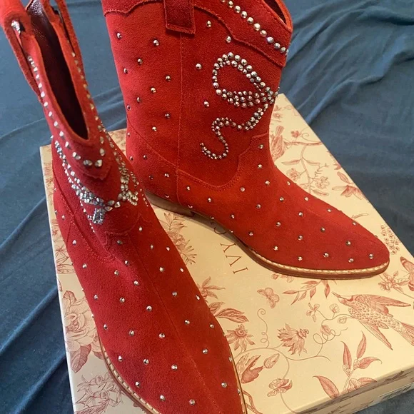 Ivy City Mini Channing Bootie in Red Red Western Boots with Rhinestone Detailing